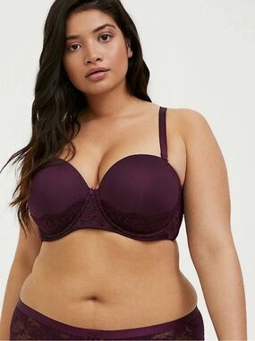 TORRID Curve Push Up Adjustable Strap Strapless Deep Plum Bra Plus Size 46D NWOT